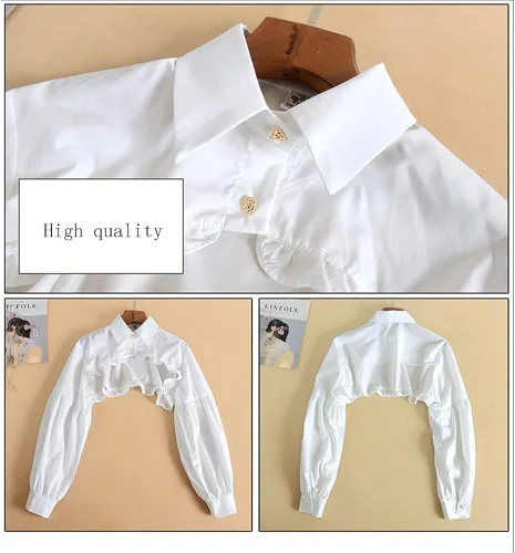 Vista 5 de HZYFPOY Media camisa de manga larga corta corta corta blusa desmontable con cuello de dados para mujer