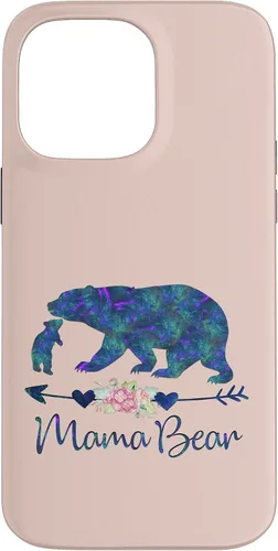 Vista 21 de Teal Blue Purple Floral Mama Bear and One Cub Light Pink Case for iPhone 17