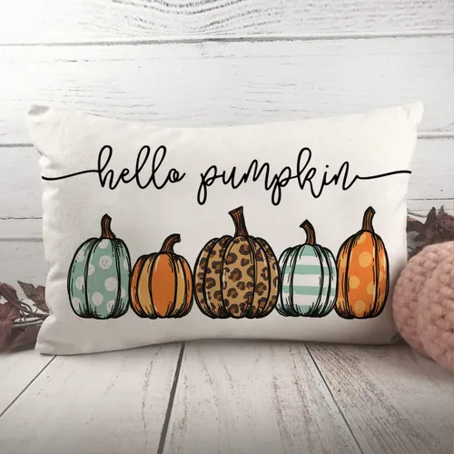 Vista 3 de Fundas de almohada de otoño de 12 x 20 pulgadas, diseño de leopardo, acuarela, Hello Pumpkin, para otoño, para decoración de otoño