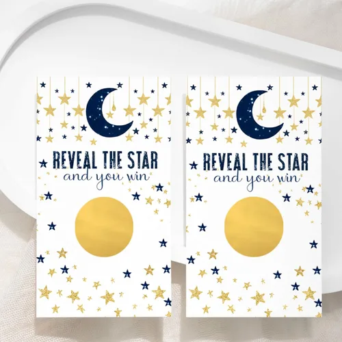 Vista 3 de Paper Clever Party Twinkle Little Star Boy Baby Shower - Tarjetas de juego para rascar – tema azul y dorado – 30 premios de actividad para invitados