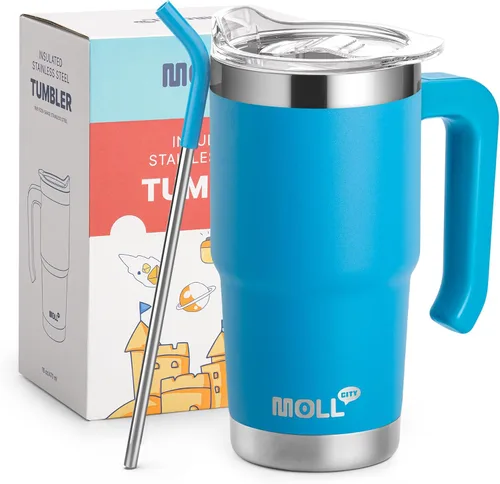 Vista 19 de Vaso de 16 onzas con asa, reutilizable, de acero inoxidable, aislado al vacío, con tapa y pajilla, para mujeres y niñas (verde manzana)