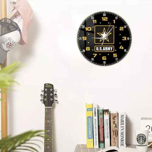 Vista 6 de Reloj de pared de 15 pulgadas, reloj de pared de 24 horas del ejército estadounidense, movimiento silencioso vintage, funciona con pilas, reloj