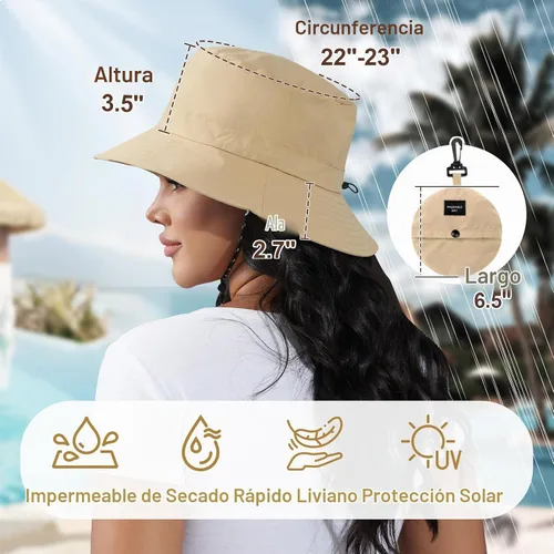 Vista 5 de Packable Bucket Hat for Women Waterproof UV Protection Sun Hat Caqui
