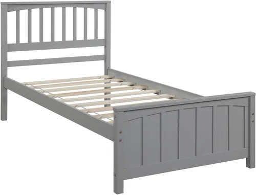 Vista 8 de MERITLINE Cama de plataforma de tamaño individual, marco de cama individual de madera, gris