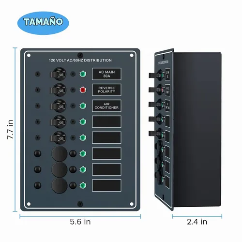 Vista 5 de Haoguo - Panel de interruptor de circuito de 6 posiciones AC con indicador LED de polaridad inversa roja, incluye cubierta trasera de aislamiento AC