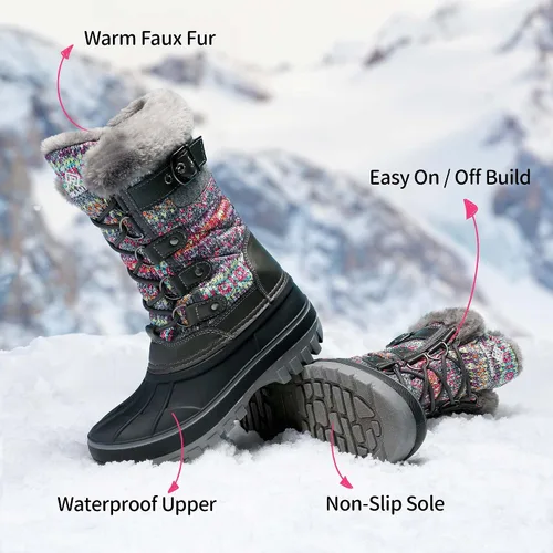 Vista 3 de DREAM PAIRS - Botas de nieve para el invierno, impermeables y con aislamiento para niños