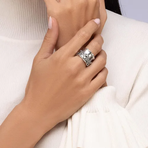 Vista 2 de JEAN RACHEL JEWELRY Anillo giratorio de plata de ley 925 para mujeres y hombres, banda de encaje llamativo, oxidado, estilo vintage, hipoalergénico