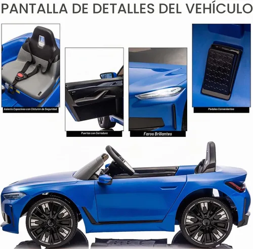 Vista 5 de Coche eléctrico para niños 12V Ride on Toys Car con control remoto Azul