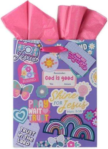 Vista 33 de Christian Art Gifts Bolsa de Regalo Retrato con Etiqueta y Juego de Papel de Seda para Mujeres: Quédate Quieta y Conoce - Salmo 46:10 Versículo