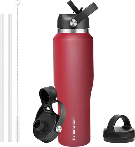 Vista 9 de HYDROWION Botella de agua aislada de 32 onzas, soporte para botella de agua para automóvil, botella de viaje aislada al vacío de doble pared
