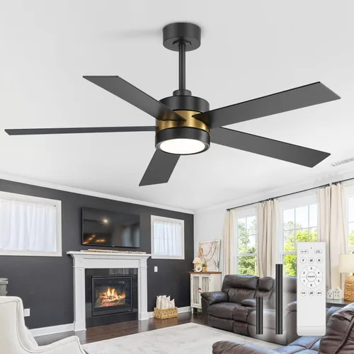 Vista 10 de Ventiladores de techo con luces y control remoto, ventilador de techo industrial de 52 pulgadas con motor de CC reversible, 6 velocidades, luz de 3