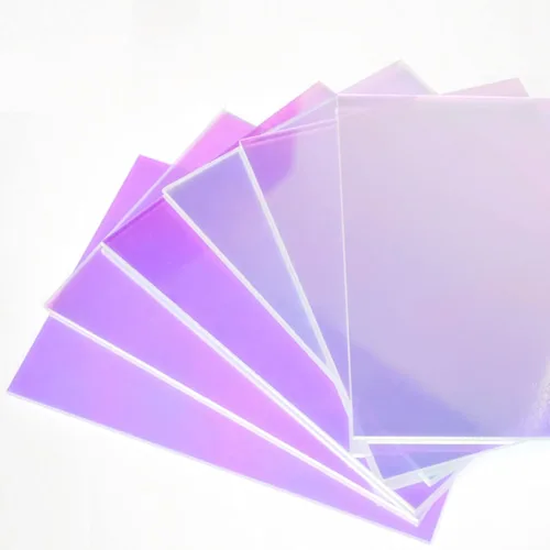 Vista 6 de 5 hojas cuadradas de acrílico (PMMA), lámina cuadrada de plexiglás iridiscente/radiante (dos lados similares al arco iris)