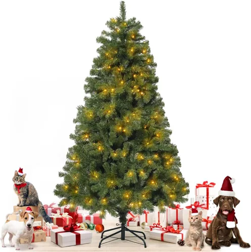 Vista 17 de Fencer Wire Árbol de Navidad artificial preiluminado de alta calidad de 6 pies con 800 puntas de ramas prearticuladas y soporte plegable, 250 luces