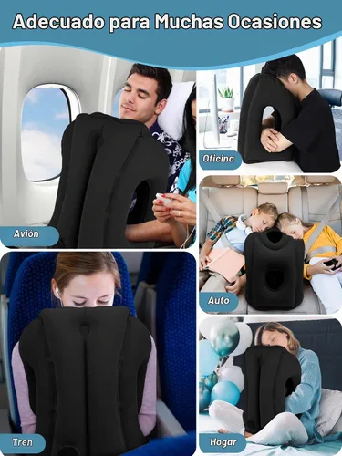 Vista 5 de Maliton Almohada inflable de viaje para avión para dormir cómodamente y aliviar el dolor de cuello y hombro, almohada inflable para la cabeza