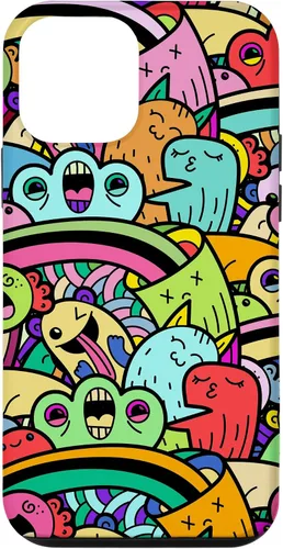 Vista 15 de iPhone 13 Monster Doodle Street Art Pattern, divertido estuche de estilo urbano