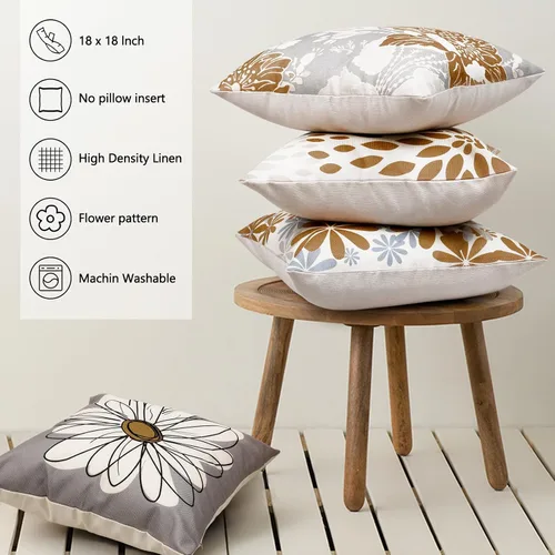 Vista 3 de Baidast Juego de 4 fundas de almohada decorativas marrones de 18 x 18 pulgadas, color marrón y gris, fundas de almohada modernas de lino