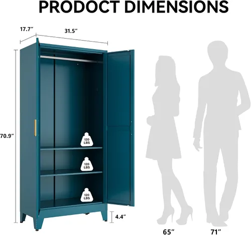 Vista 2 de COFaR Armoire - Armario para armario, armario convertible de metal 2 en 1 de 71 pulgadas con barra y estantes ajustables, organizador independiente