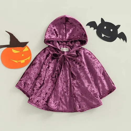 Vista 2 de Capa de Halloween con cordones y capucha para niños pequeños y niñas, poncho de terciopelo, disfraz de bruja