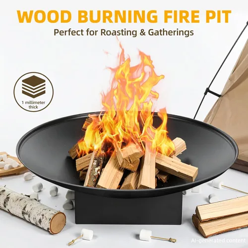 Vista 7 de Fogata de 32 pulgadas para exteriores, mesa de fogata de leña para exteriores con parrilla y tapa, hoguera portátil grande para patio trasero