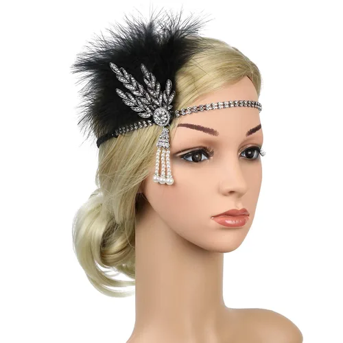 Vista 6 de Diadema de plumas de los años 20, accesorio para el cabello de gran Gatsby