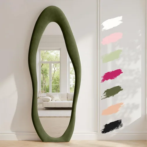 Vista 15 de Anpark Espejo de Cuerpo Completo 63"x24" Espejo de Piso de Cuerpo Completo Irregular Montado en Pared con Soporte Marco Envuelto en Franela Negra