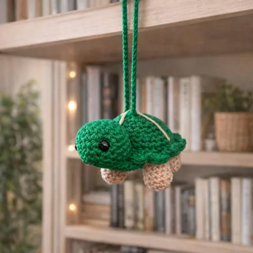 Vista 6 de Adorno colgante hecho a mano de tortuga de ganchillo, bonito dije para espejo retrovisor de automóvil, accesorio de mochila, decoración de guardería