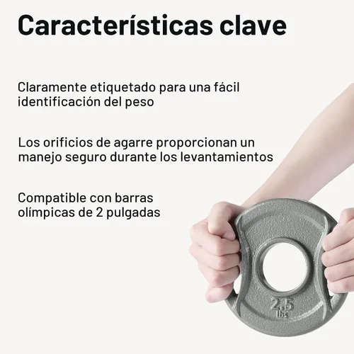 Vista 2 de Amazon Basics 2-Inch Olympic Grip Weight Plates, Cast Iron, for Powerlifting, CrossFit & Strength Training