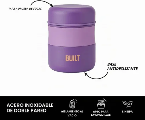 Vista 3 de [Usado] BUILT Tarro de alimentos aislado al vacío de doble pared de 10 onzas, recipiente térmico de acero inoxidable para alimentos fríos y Negro
