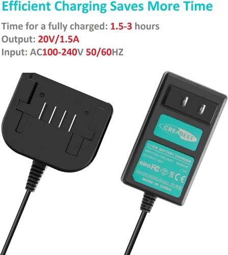 Vista 2 de Creabest Cargador de iones de litio de 20 V compatible con cable Porter PCC680L PCC681L