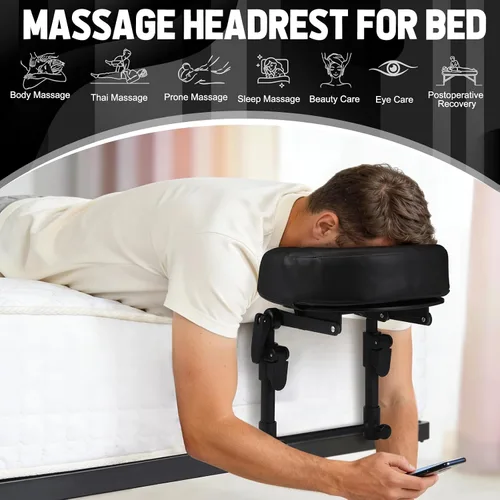 Vista 9 de Reposacabezas de masaje para cama con bolsa de almacenamiento, masajeador de cuero cabelludo, soporte de cabeza de masaje de cuero ajustable
