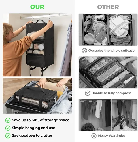 Vista 6 de GRANNY SAYS Cubos de embalaje colgantes para viajes, organizador portátil grande de maletas colgantes, bolsas plegables de compresión para ropa