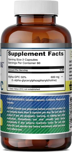 Vista 5 de Amazing Formulas Alpha GPC Suplemento 600 mg por porción 120 cápsulas Sin OMG Sin gluten Fabricado en Estados Unidos