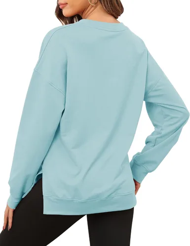 Vista 3 de Smile Fish Túnicas de cuello redondo para mujer, con bloques de color, cómodas, suaves, de manga larga