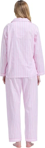Vista 2 de Amaxer Conjunto de pijama 100% algodón para mujer, de manga larga, suave, con botones, con cordón elástico