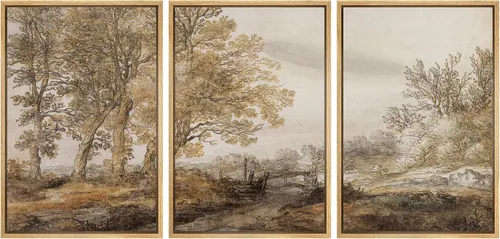 Vista 135 de MUDECOR Lienzo enmarcado para pared, juego de arte de acuarela pastel, bosque de pinos, naturaleza silvestre, ilustraciones modernas, decorativas