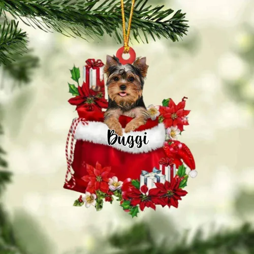 Vista 28 de Perro Akita Inu personalizado en bolsa de regalo, adorno de Navidad, nombre personalizado, regalo para amantes de los perros, familia, Navidad