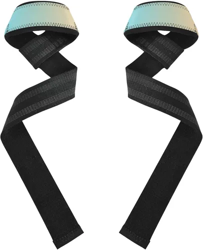 Vista 2 de Blue Yellow Gradient Lifting Straps 26" Neoprene Padded Gym Workout Straps for Weightlifting, Bodybuilding, Strength Training