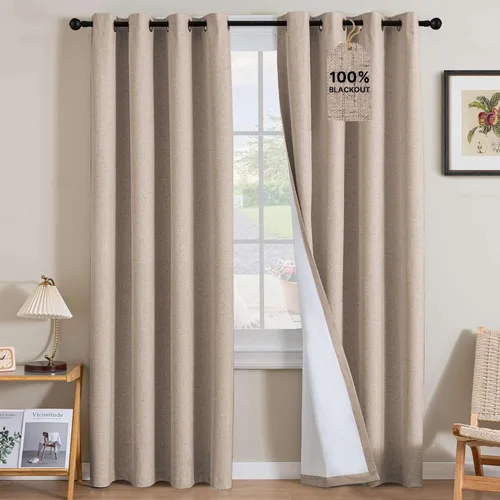 Vista 94 de H.VERSAILTEX Cortinas 100% opacas con aislamiento térmico, texturizadas, de lino, con bloqueo completo de calor y luz, para sala de estar y Negro