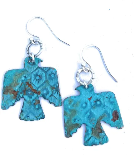 Vista 2 de Boho Turquoise Rust Patina Thunderbird Earrings Copper Jewelry Gift Ideas for Women