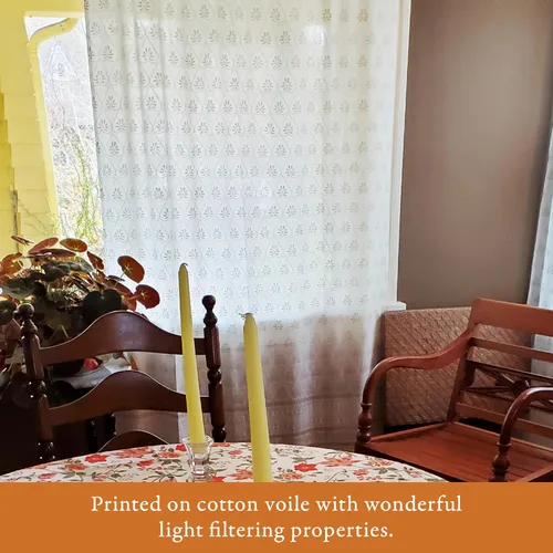 Vista 4 de Panel de cortina transparente blanco y dorado con alzapaños, 100% gasa de algodón, con pestaña superior o bolsillo para barra para decoración
