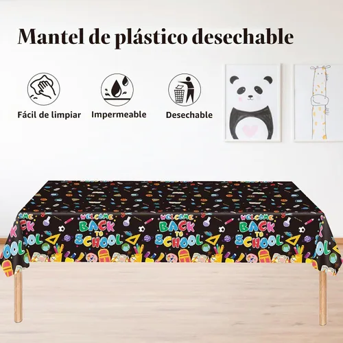 Vista 4 de 2 manteles de bienvenida de regreso a clases, 54 x 108 pulgadas, desechables, de plástico, impermeable, decoración para fiesta del primer día