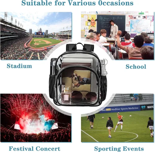 Vista 7 de KUI WAN Clear Backpack Stadium Approved 12x12x6 Small Clear Backpack for Concert,Work,Festival,Security,Stadium