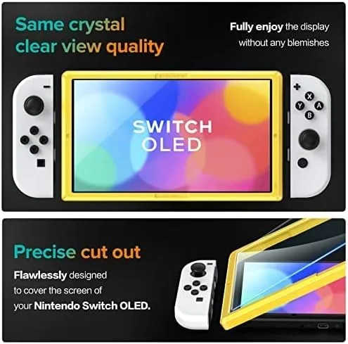 Vista 5 de ivoler Paquete de 4 Protector de pantalla de vidrio templado diseñado para Nintendo Switch OLED modelo 2021 con marco de alineación transparente HD