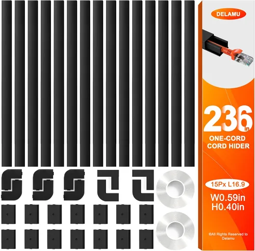 Vista 14 de Delamu - Ocultador de cable beige de 142 pulgadas, cubiertas de cable beige para cables en la pared, cubierta de cable de un cable, cubiertas