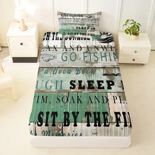 Vista 38 de Erosebridal Fishing Fitted Sheet Twin for Boys, Big Pike Fish Black Bed Sheets for Rustic Farmhouse Lake House Decor, Fishing Bedding Set Marine