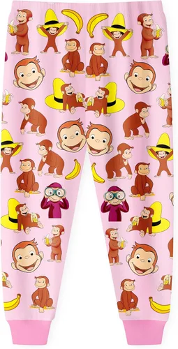 Vista 4 de YAMY Conjunto de camisa George para niñas pequeñas, conjunto corto de verano, casual, camiseta de dibujos animados, conjuntos de pantalones cortos