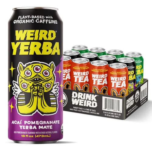 Vista 11 de Bebe Weird Organic Acai Pomegranate Yerba Mate – Latas de 16 onzas, 160 mg de cafeína orgánica, paquete de 12 – Alternativa a bebidas energéticas