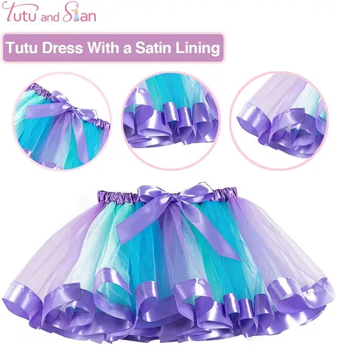 Vista 3 de Tutu and Sian Mermaid Outfit Set Shirt, Rainbow Tutu Dress, Satin Sash, Headband Birthday Gifts for Girls Costume