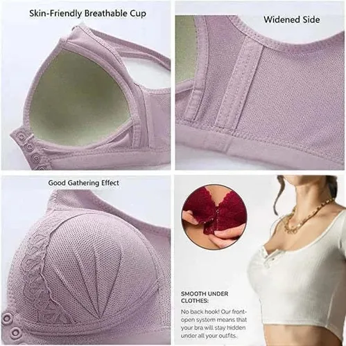 Vista 5 de Sujetador frontal a presión, brasier de algodón transpirable y agradable a la piel con botón frontal para mujeres mayores