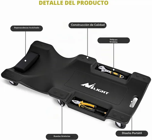 Vista 6 de Nilight Camilla mecánica de plástico de 40 pulgadas - Carrito de garaje rodante moldeado por soplado de 40 pulgadas con reposacabezas acolchado